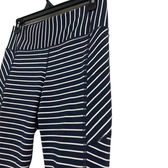 Athleta Navy Blue And White Stripe Zipper Pocket Leggings Size Small - Picture 3 of 13